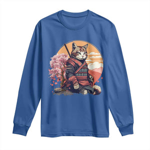 Japanese Samurai Cat Long Sleeve Shirt Floral Warrior Geisha Woman Tokyo Anime TS09 Royal Blue Print Your Wear