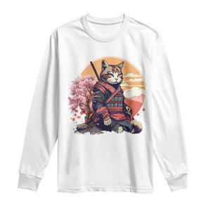 Japanese Samurai Cat Long Sleeve Shirt Floral Warrior Geisha Woman Tokyo Anime TS09 White Print Your Wear