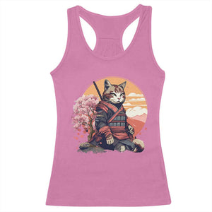 Japanese Samurai Cat Racerback Tank Top Floral Warrior Geisha Woman Tokyo Anime TS09 Azalea Print Your Wear