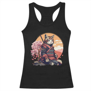 Japanese Samurai Cat Racerback Tank Top Floral Warrior Geisha Woman Tokyo Anime TS09 Black Print Your Wear