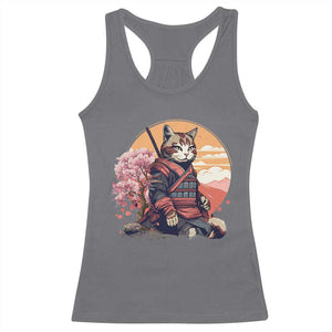 Japanese Samurai Cat Racerback Tank Top Floral Warrior Geisha Woman Tokyo Anime TS09 Charcoal Print Your Wear