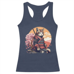 Japanese Samurai Cat Racerback Tank Top Floral Warrior Geisha Woman Tokyo Anime TS09 Navy Print Your Wear