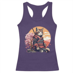 Japanese Samurai Cat Racerback Tank Top Floral Warrior Geisha Woman Tokyo Anime TS09 Purple Print Your Wear