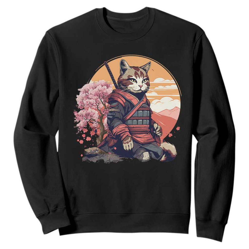 Japanese Samurai Cat Sweatshirt Floral Warrior Geisha Woman Tokyo Anime TS09 Black Print Your Wear