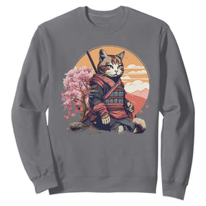 Japanese Samurai Cat Sweatshirt Floral Warrior Geisha Woman Tokyo Anime TS09 Charcoal Print Your Wear