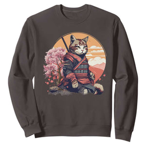 Japanese Samurai Cat Sweatshirt Floral Warrior Geisha Woman Tokyo Anime TS09 Dark Chocolate Print Your Wear