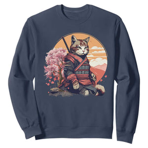 Japanese Samurai Cat Sweatshirt Floral Warrior Geisha Woman Tokyo Anime TS09 Navy Print Your Wear