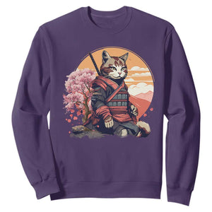 Japanese Samurai Cat Sweatshirt Floral Warrior Geisha Woman Tokyo Anime TS09 Purple Print Your Wear