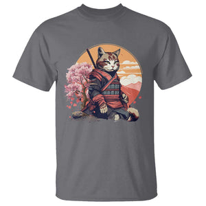 Japanese Samurai Cat T Shirt Floral Warrior Geisha Woman Tokyo Anime TS09 Charcoal Print Your Wear