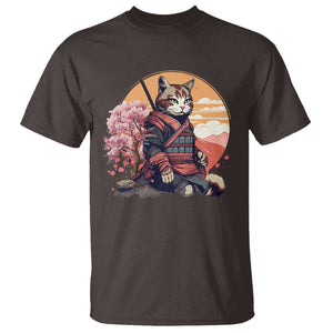 Japanese Samurai Cat T Shirt Floral Warrior Geisha Woman Tokyo Anime TS09 Dark Chocolate Print Your Wear