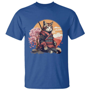 Japanese Samurai Cat T Shirt Floral Warrior Geisha Woman Tokyo Anime TS09 Royal Blue Print Your Wear