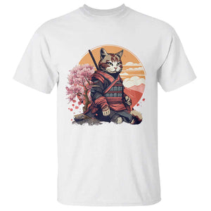 Japanese Samurai Cat T Shirt Floral Warrior Geisha Woman Tokyo Anime TS09 White Print Your Wear