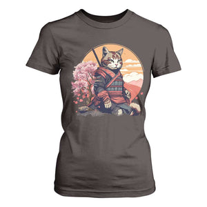 Japanese Samurai Cat T Shirt For Women Floral Warrior Geisha Woman Tokyo Anime TS09 Dark Chocolate Print Your Wear