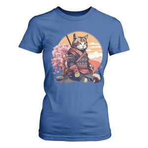 Japanese Samurai Cat T Shirt For Women Floral Warrior Geisha Woman Tokyo Anime TS09 Royal Blue Print Your Wear