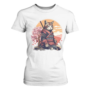 Japanese Samurai Cat T Shirt For Women Floral Warrior Geisha Woman Tokyo Anime TS09 White Print Your Wear