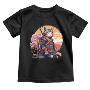 Japanese Samurai Cat Toddler T Shirt Floral Warrior Geisha Woman Tokyo Anime TS09 Black Print Your Wear