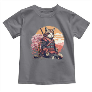 Japanese Samurai Cat Toddler T Shirt Floral Warrior Geisha Woman Tokyo Anime TS09 Charcoal Print Your Wear