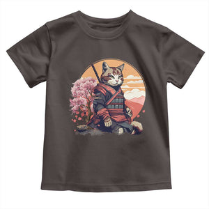 Japanese Samurai Cat Toddler T Shirt Floral Warrior Geisha Woman Tokyo Anime TS09 Dark Chocolate Print Your Wear