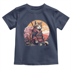 Japanese Samurai Cat Toddler T Shirt Floral Warrior Geisha Woman Tokyo Anime TS09 Navy Print Your Wear