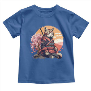 Japanese Samurai Cat Toddler T Shirt Floral Warrior Geisha Woman Tokyo Anime TS09 Royal Blue Print Your Wear