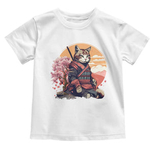 Japanese Samurai Cat Toddler T Shirt Floral Warrior Geisha Woman Tokyo Anime TS09 White Print Your Wear