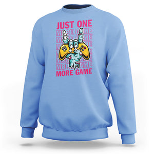 Funny Video Gamer Sweatshirt Just One More Game Skeleton Kids Boys Man TS09 Carolina Blue Printyourwear