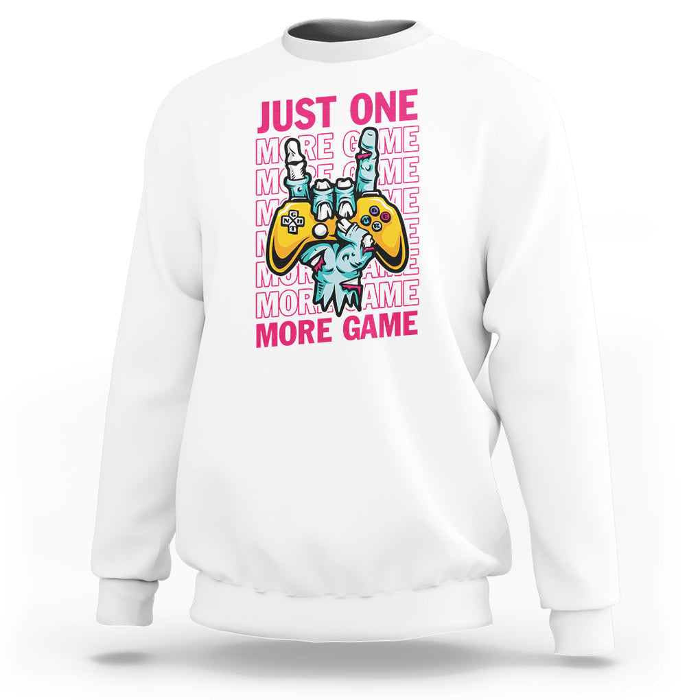 Funny Video Gamer Sweatshirt Just One More Game Skeleton Kids Boys Man TS09 White Printyourwear