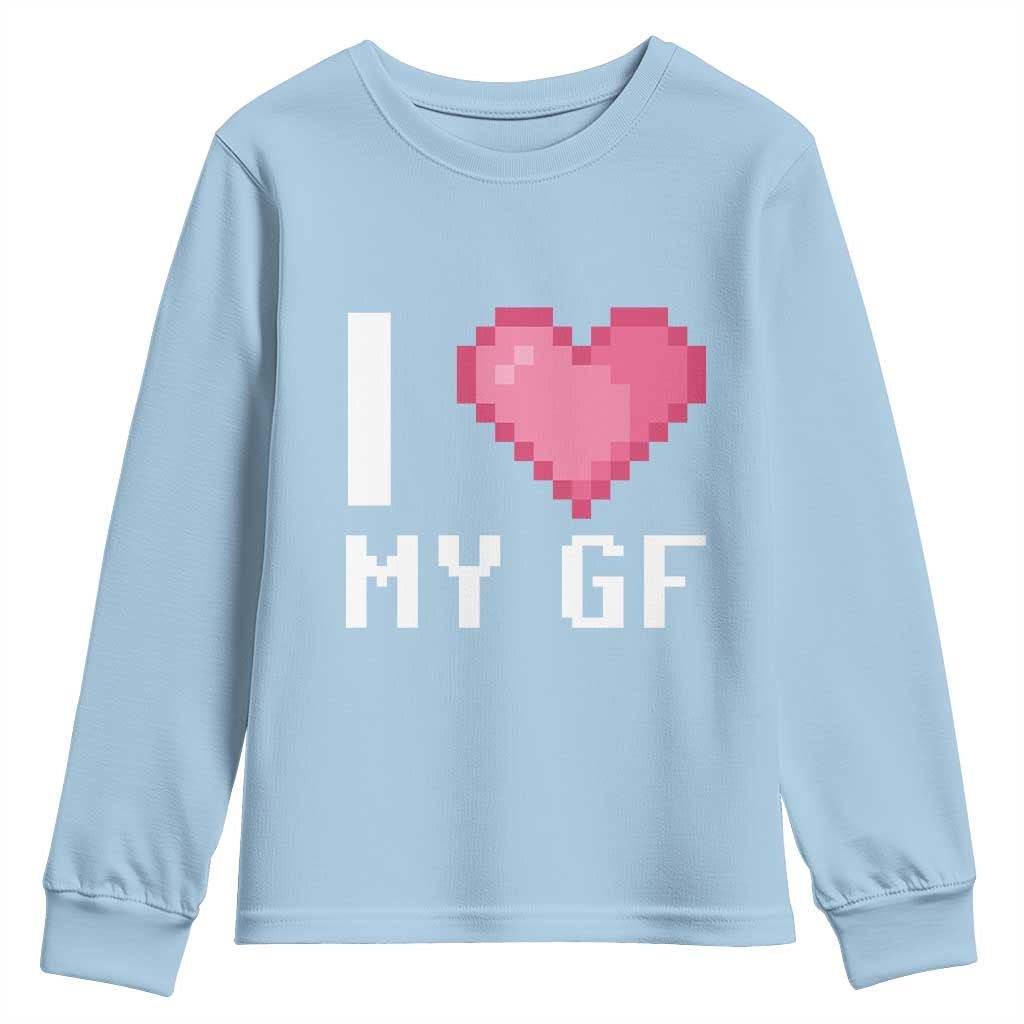 Funny Boyfriend Youth Sweatshirt I Love My GF Girlfriend Valentines TS09 Light Blue Print Your Wear
