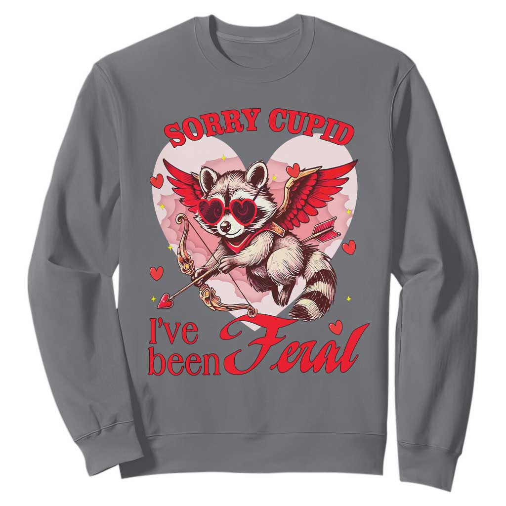 Funny Valentine's Day Sweatshirt Sorry Cupid I've Been Feral Raccoon TS09 Charcoal Print Your Wear
