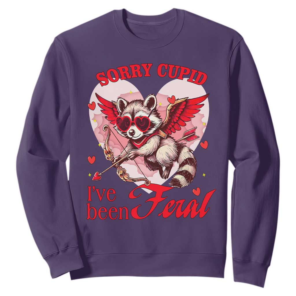Funny Valentine's Day Sweatshirt Sorry Cupid I've Been Feral Raccoon TS09 Purple Print Your Wear