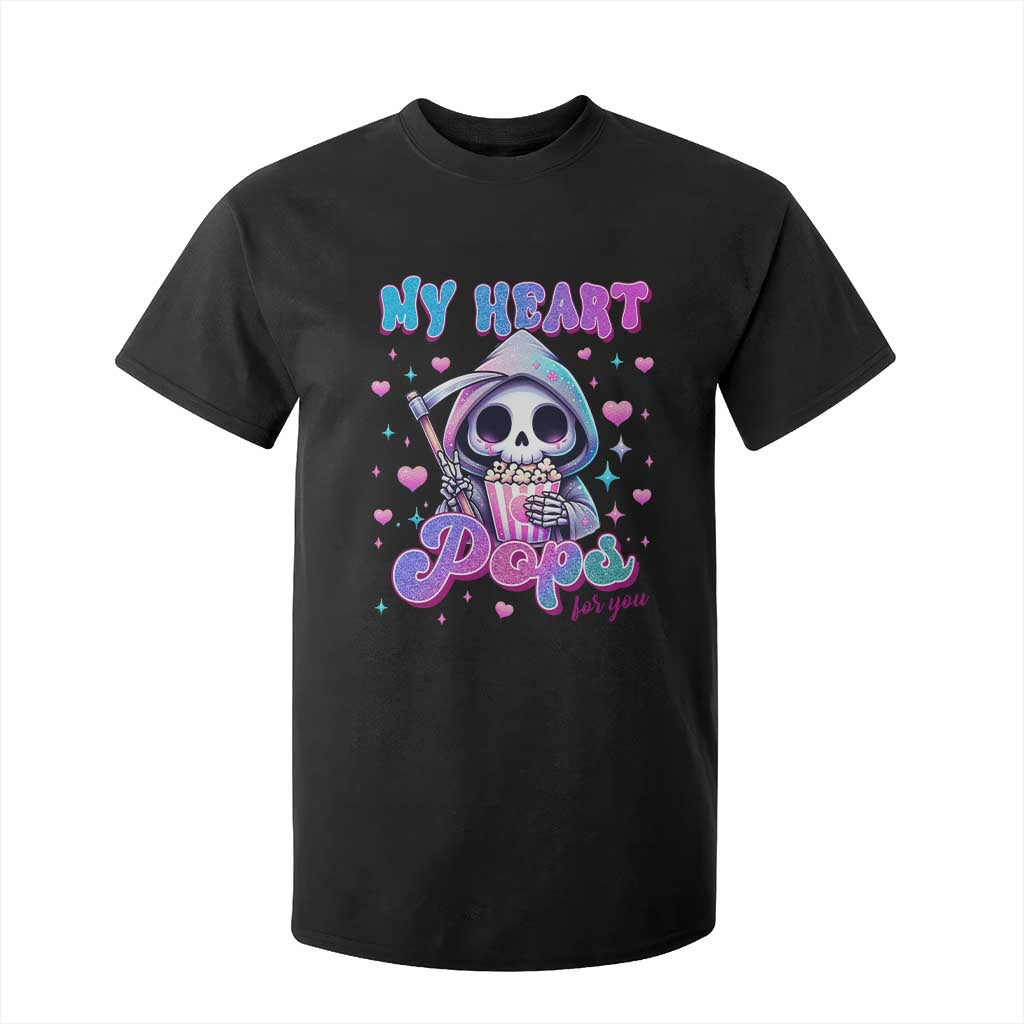 Funny Valentine's Day T Shirt For Kid My Heart Pops For You Cute Death Grim Popcorn TS09 Black Print Your Wear