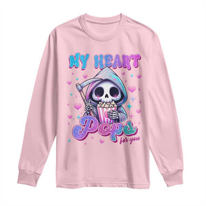 Funny Valentine's Day Long Sleeve Shirt My Heart Pops For You Cute Death Grim Popcorn TS09 Light Pink Print Your Wear