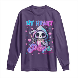 Funny Valentine's Day Long Sleeve Shirt My Heart Pops For You Cute Death Grim Popcorn TS09 Purple Print Your Wear