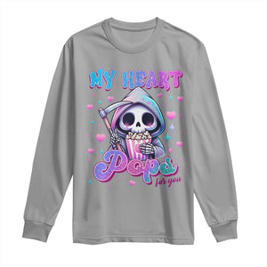 Funny Valentine's Day Long Sleeve Shirt My Heart Pops For You Cute Death Grim Popcorn TS09 Sport Gray Print Your Wear