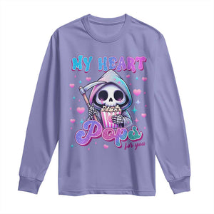 Funny Valentine's Day Long Sleeve Shirt My Heart Pops For You Cute Death Grim Popcorn TS09 Violet Print Your Wear