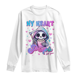 Funny Valentine's Day Long Sleeve Shirt My Heart Pops For You Cute Death Grim Popcorn TS09 White Print Your Wear