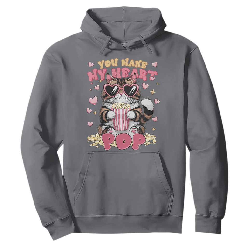Funny Valentine's Day Hoodie You Make My Heart Pop Cute Cat Popcorn TS09 Charcoal Print Your Wear