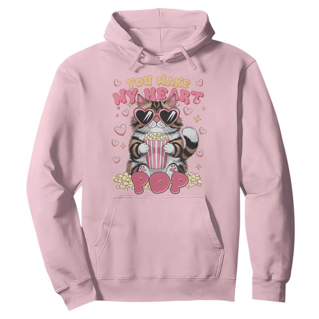 Funny Valentine's Day Hoodie You Make My Heart Pop Cute Cat Popcorn TS09 Light Pink Print Your Wear