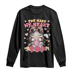 Funny Valentine's Day Long Sleeve Shirt You Make My Heart Pop Cute Cat Popcorn TS09 Black Print Your Wear