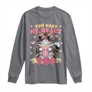 Funny Valentine's Day Long Sleeve Shirt You Make My Heart Pop Cute Cat Popcorn TS09 Charcoal Print Your Wear