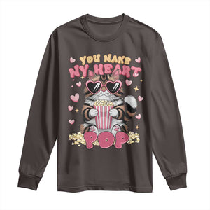 Funny Valentine's Day Long Sleeve Shirt You Make My Heart Pop Cute Cat Popcorn TS09 Dark Chocolate Print Your Wear