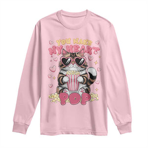 Funny Valentine's Day Long Sleeve Shirt You Make My Heart Pop Cute Cat Popcorn TS09 Light Pink Print Your Wear