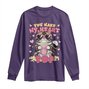 Funny Valentine's Day Long Sleeve Shirt You Make My Heart Pop Cute Cat Popcorn TS09 Purple Print Your Wear