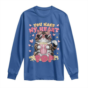 Funny Valentine's Day Long Sleeve Shirt You Make My Heart Pop Cute Cat Popcorn TS09 Royal Blue Print Your Wear