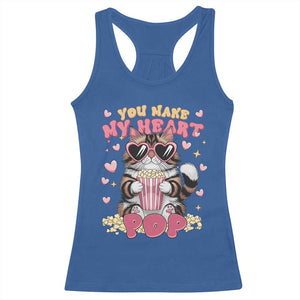 Funny Valentine's Day Racerback Tank Top You Make My Heart Pop Cute Cat Popcorn TS09 Royal Blue Print Your Wear