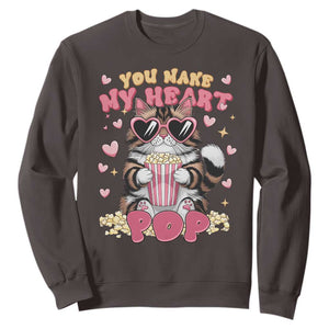 Funny Valentine's Day Sweatshirt You Make My Heart Pop Cute Cat Popcorn TS09 Dark Chocolate Print Your Wear