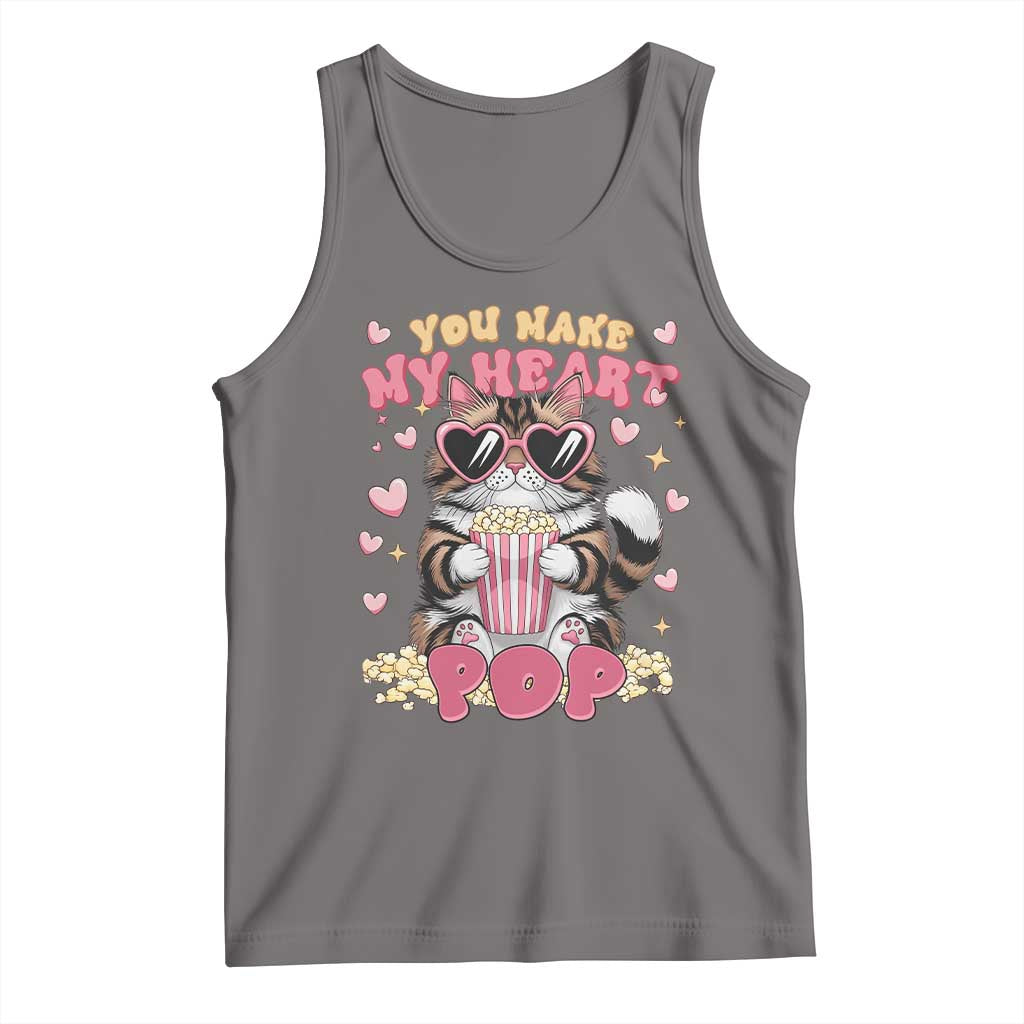 Funny Valentine's Day Tank Top You Make My Heart Pop Cute Cat Popcorn TS09 Deep Heather Print Your Wear