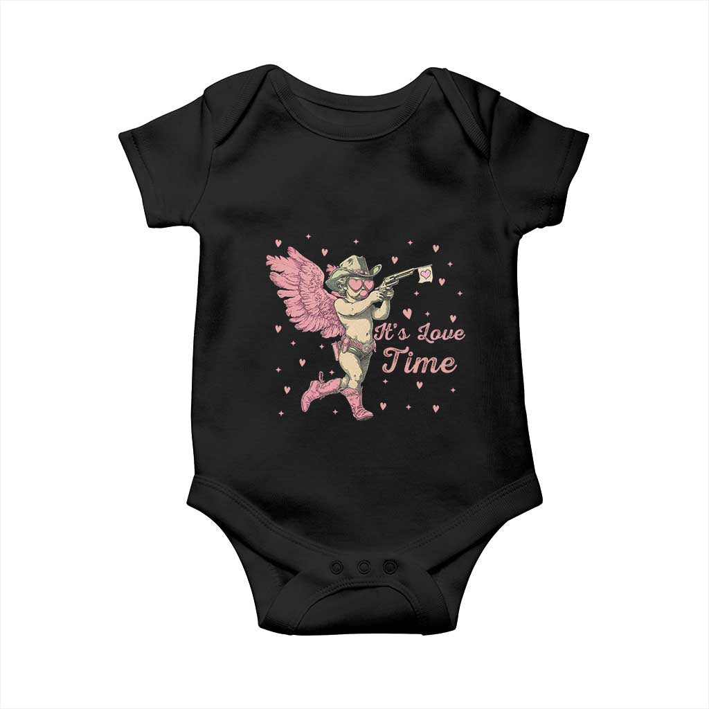 Funny Valentine's Day Baby Onesie It's Love Time Cowboy Cupid TS09 Black Print Your Wear