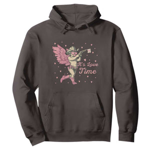 Funny Valentine's Day Hoodie It's Love Time Cowboy Cupid TS09 Dark Chocolate Print Your Wear