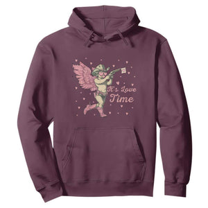 Funny Valentine's Day Hoodie It's Love Time Cowboy Cupid TS09 Maroon Print Your Wear